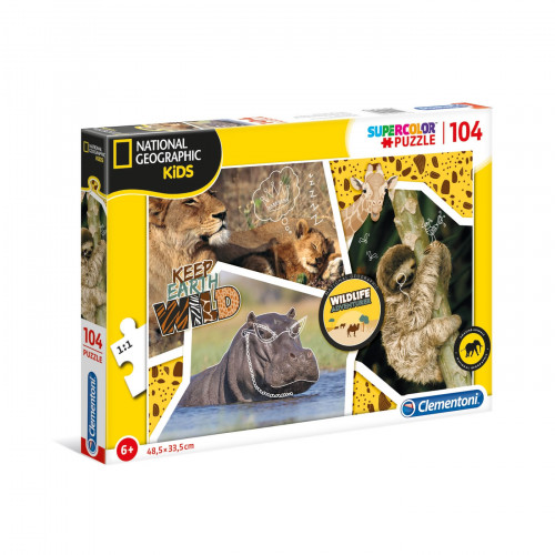 Puzzle Clementoni, National Geographic Kids - Wilde Life Adventure, 104 piese, dimensiuni 48x33cm